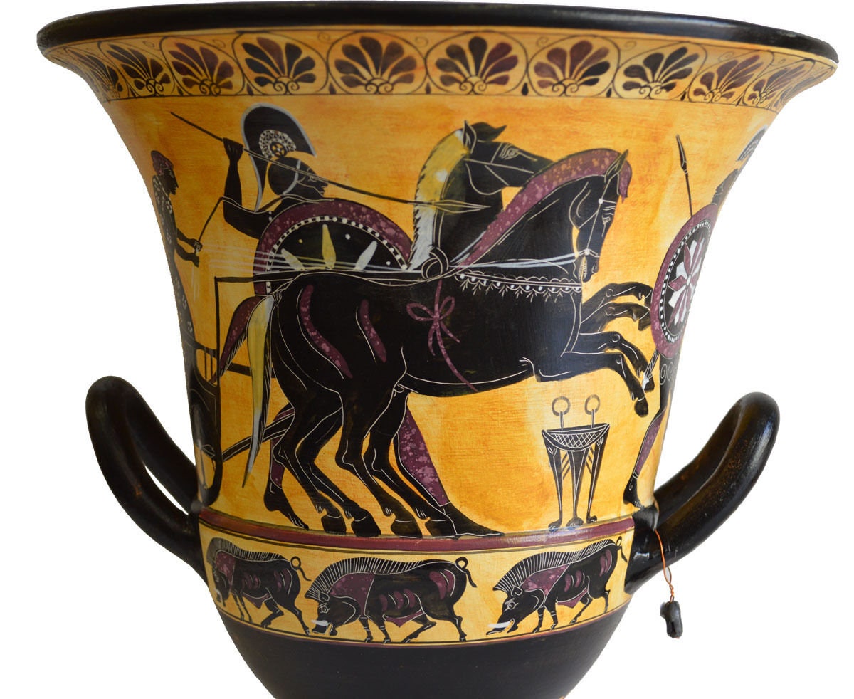 Achilles Hector Menelaos Paris -Trojan War Theme - Homer's Iliad - Krater - 550 BC - National Athens Museum - Reproduction
