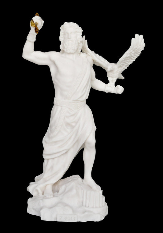 Zeus Jupiter - Greek Roman God of the Sky, Law and Order, Destiny and Fate - Thunder - King of the Gods of Mount Olympus - Alabaster Statue