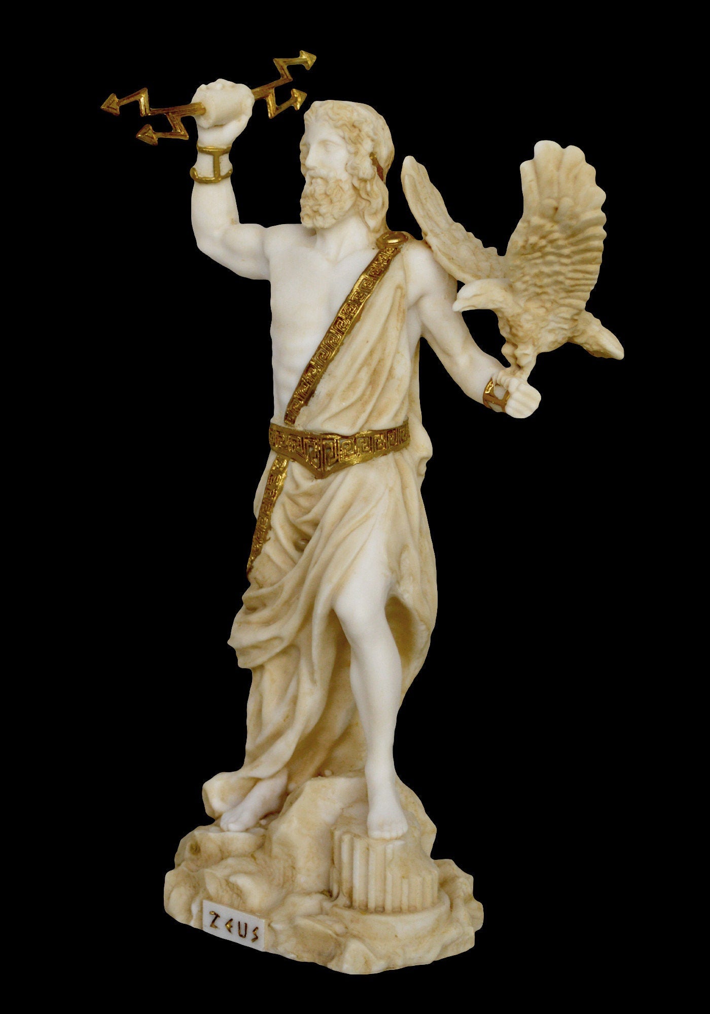 Zeus Jupiter - Greek Roman God of the Sky, Law and Order, Destiny and Fate - King of the Gods of Mount Olympus - Alabaster Aged Statue