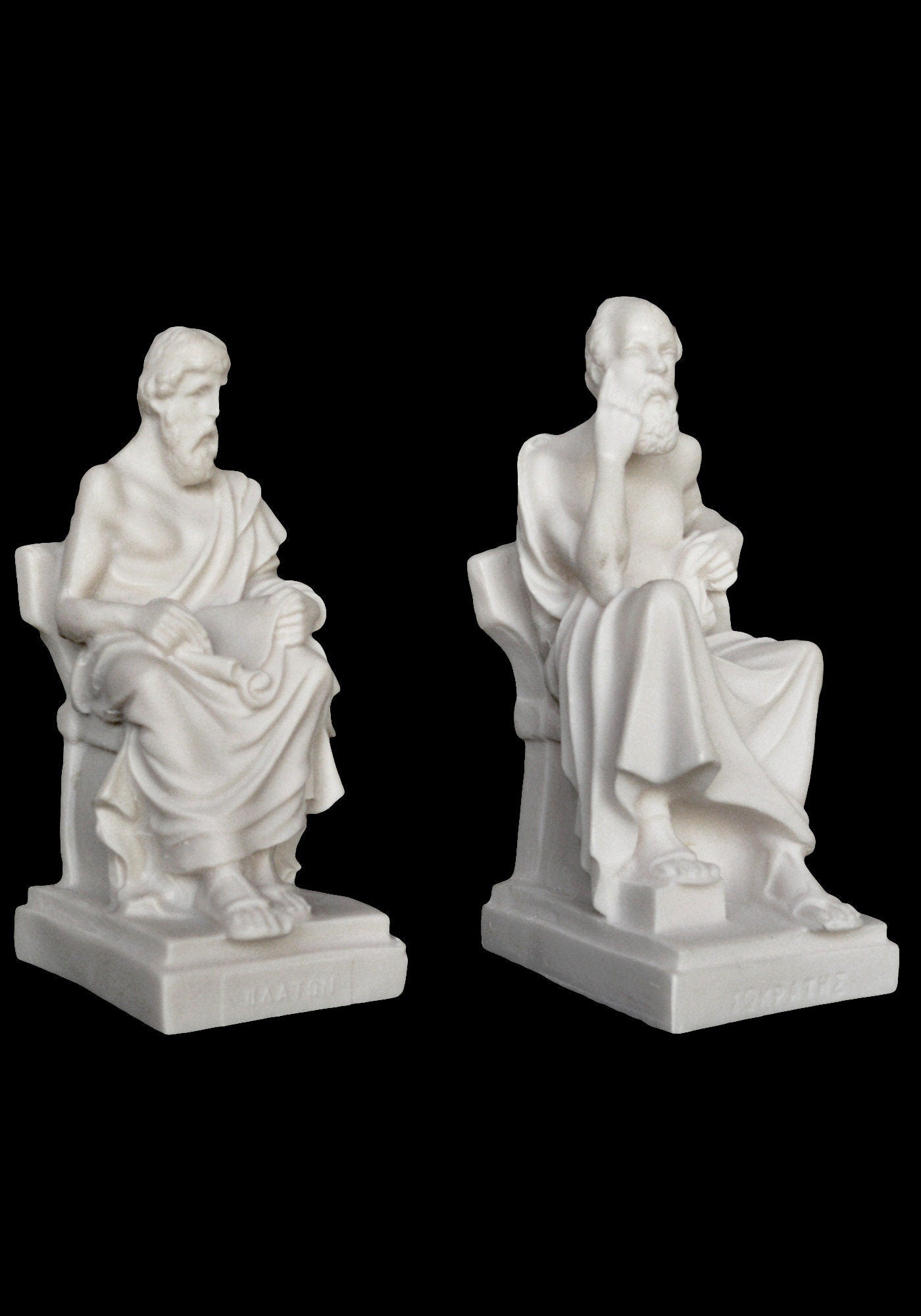 Socrates and Plato Set - Teacher and Student - Fathers of Western Philosophy - Alabaster Statues