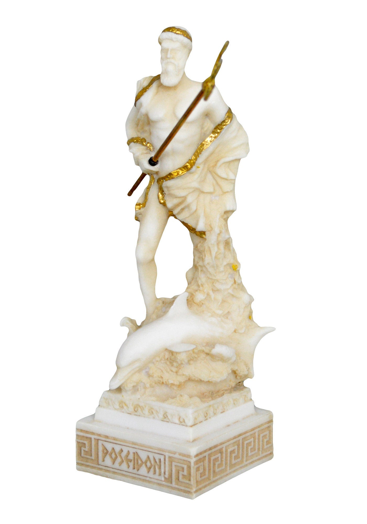 Poseidon Neptune - Greek Roman God of the Sea, Storms, Earthquakes and Horses - Protector of Seafarers - Aged Alabaster Statue