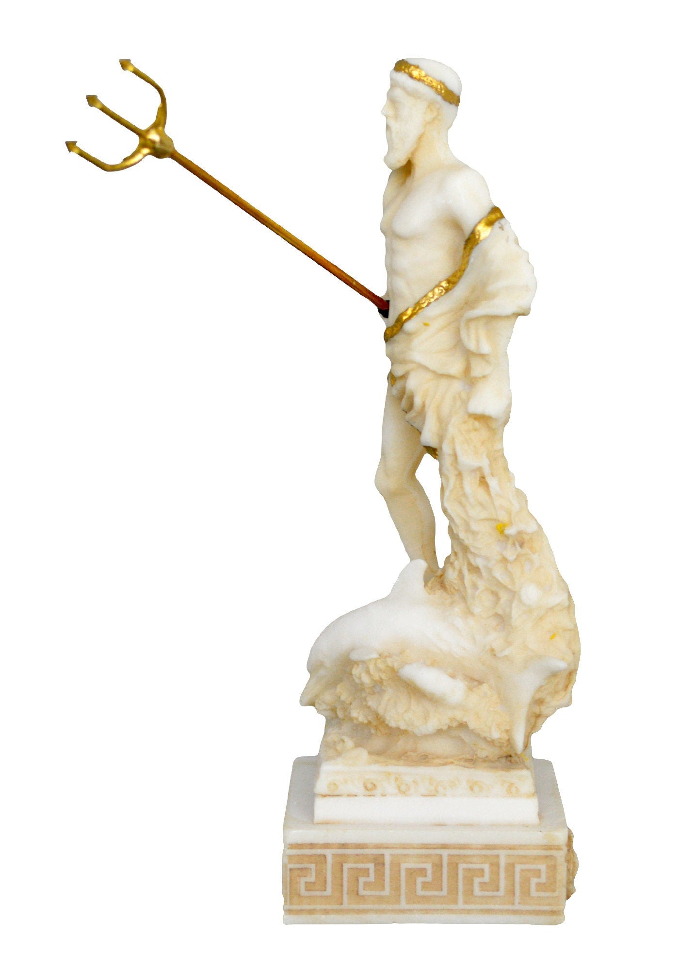 Poseidon Neptune - Greek Roman God of the Sea, Storms, Earthquakes and Horses - Protector of Seafarers - Aged Alabaster Statue