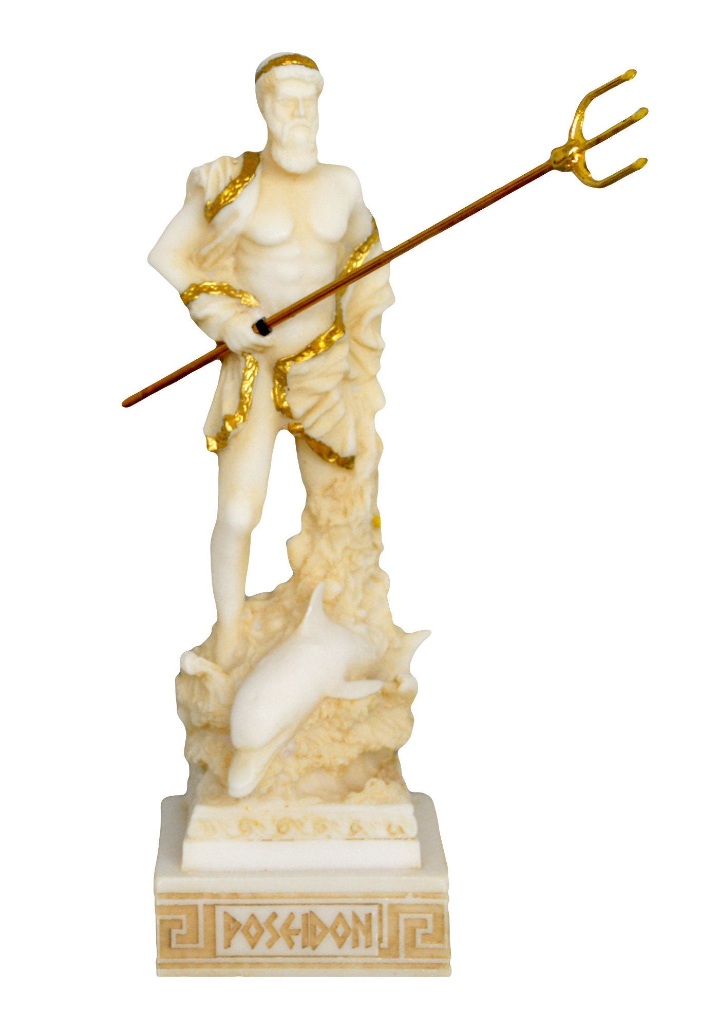 Poseidon Neptune - Greek Roman God of the Sea, Storms, Earthquakes and Horses - Protector of Seafarers - Aged Alabaster Statue