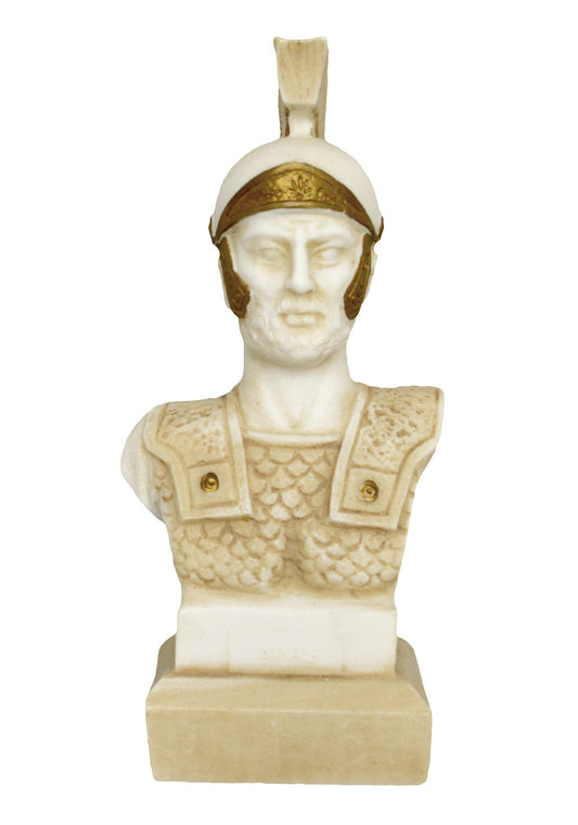 Ares Mars Bust - Greek Roman God of War and Courage - Spirit of Battle - Son of Zeus and Hera - Olympian God - Aged Alabaster