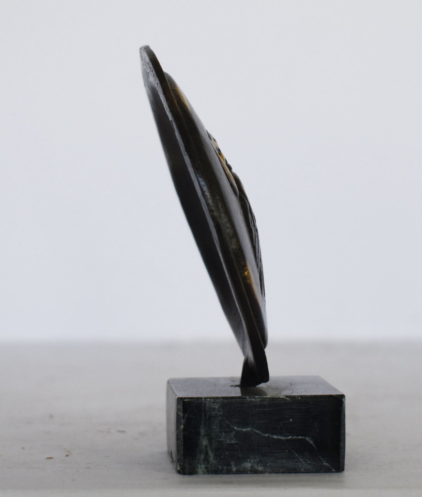 Ancient Greek Athenian Shield - owl symbol - marble base - Museum Replica - pure Bronze Sculpture