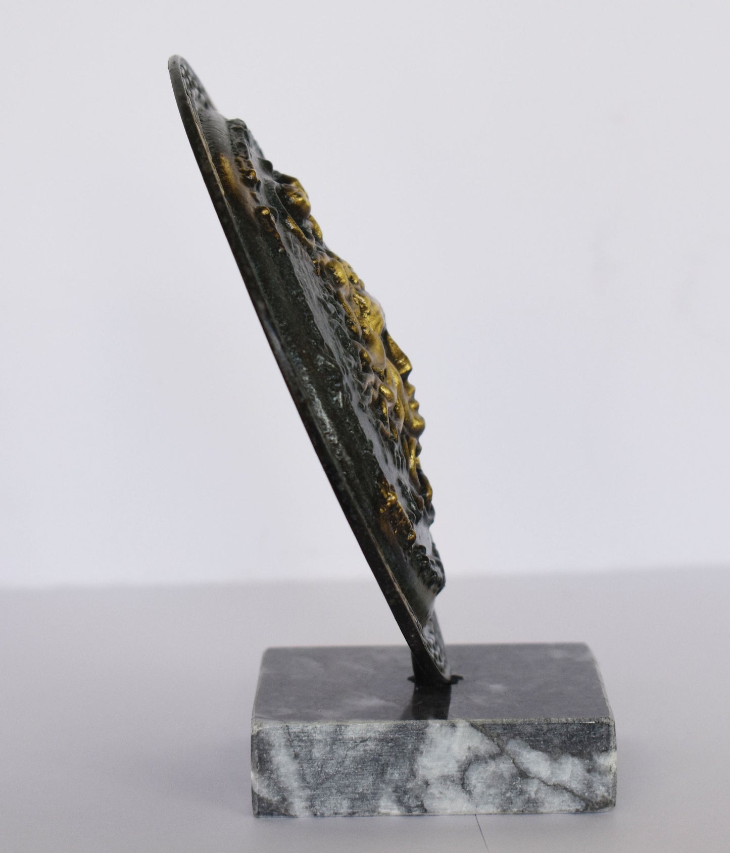 Ancient Greek Shield - Medusa Head - marble base - Museum Replica - pure Bronze Sculpture