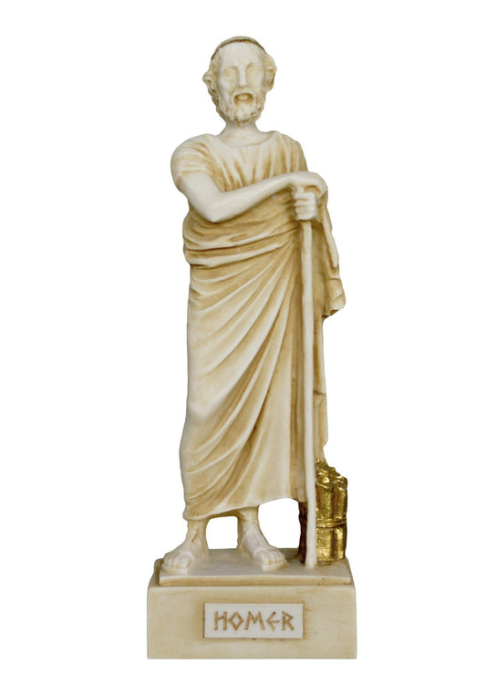 Homer - Epic Poet - Iliad and Odyssey - Foundational Works of Ancient Greek Literature - Aged Alabaster Statue