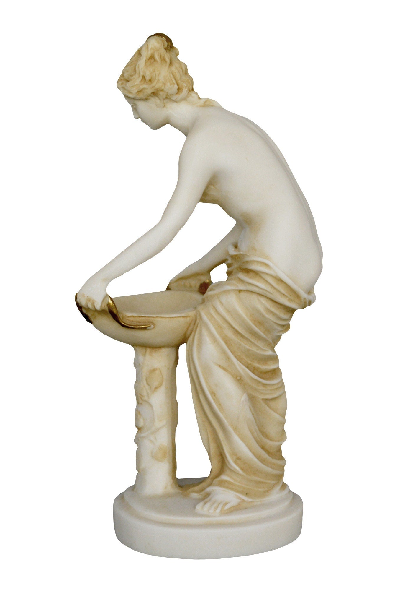 Hestia Vesta - Greek Roman Goddess of Hearth, Right Ordering of Domesticity, Family, Home and the State - Aged Alabaster Sculpture