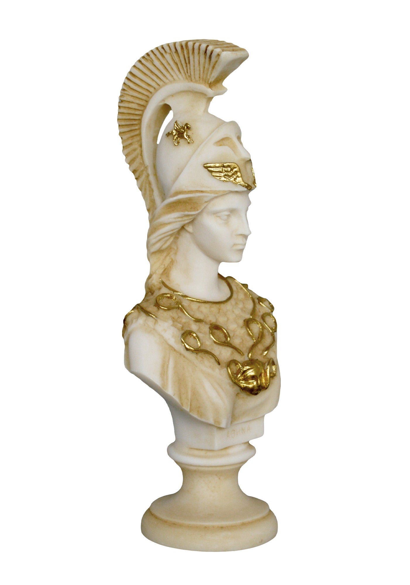 Athena Minerva Bust - Greek Roman Goddes of Wisdom, Strength, Strategy, Courage, Inspiration, Arts, Crafts - Aged Alabaster Statue
