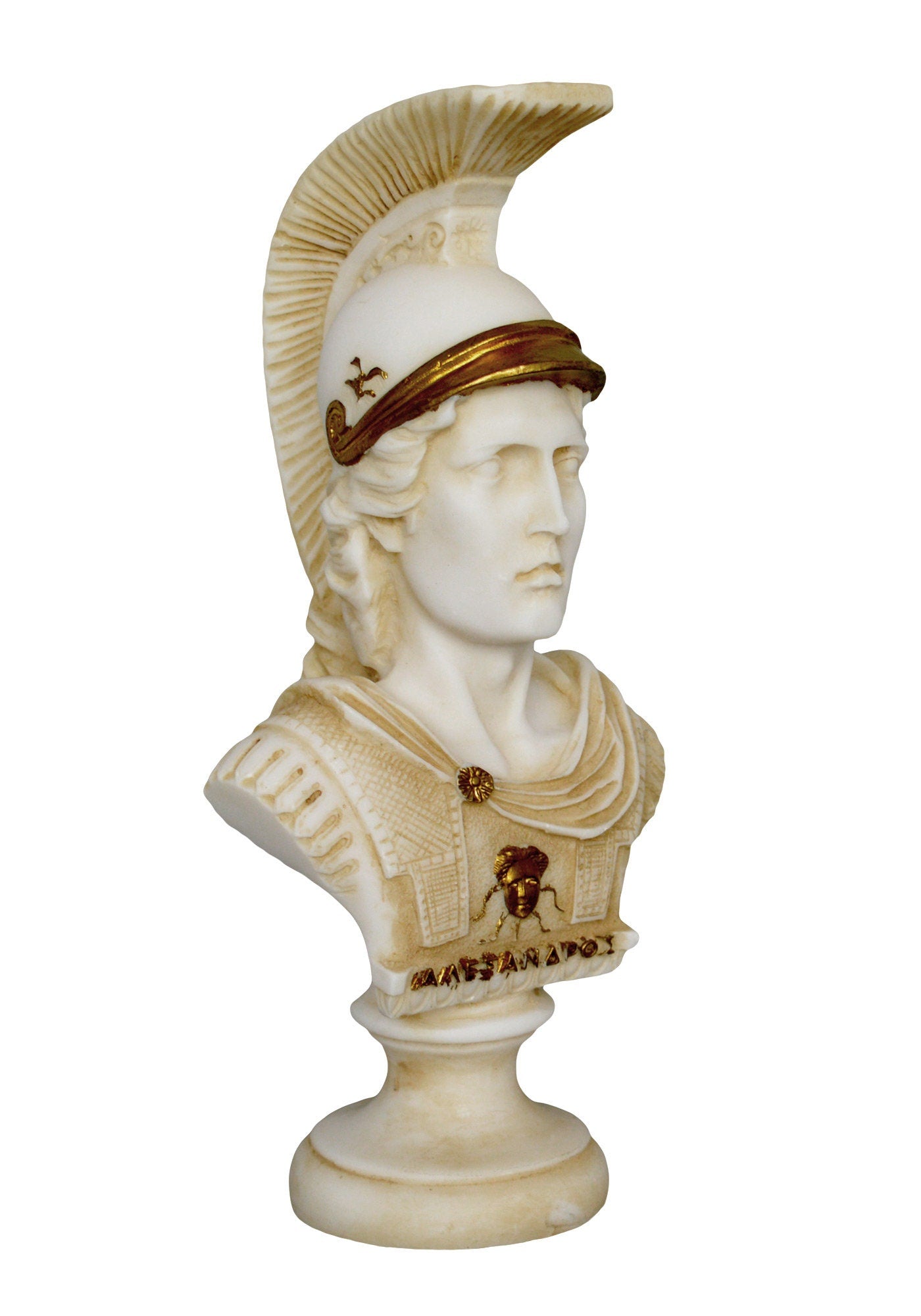 Alexander the Great Bust - King of Macedonia - 356–323 BC - Son of Philip - Visionary Leader - Student of Aristotle  - Aged Alabaster Statue