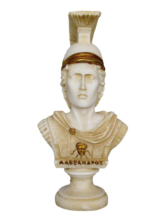 Alexander the Great Bust - King of Macedonia - 356–323 BC - Son of Philip - Visionary Leader - Student of Aristotle  - Aged Alabaster Statue