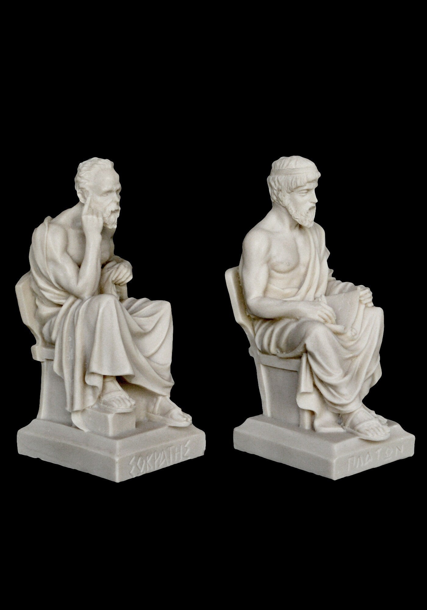 Socrates and Plato Set - Teacher and Student - Fathers of Western Philosophy - Alabaster Sculptures