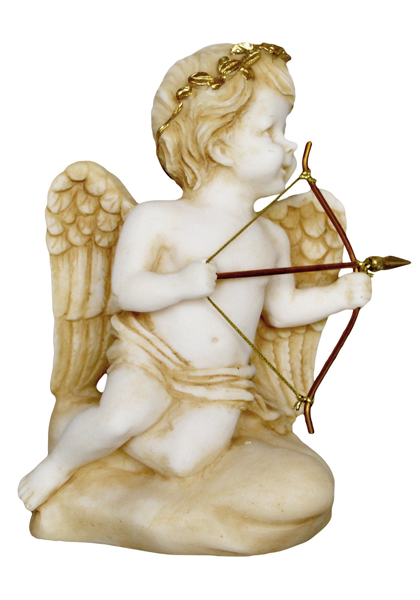 Eros Cupid - Greek Roman God of Sexual Attraction, Desire and Love - Son of Aphrodite and either Ares or Hermes - Alabaster Aged Statue
