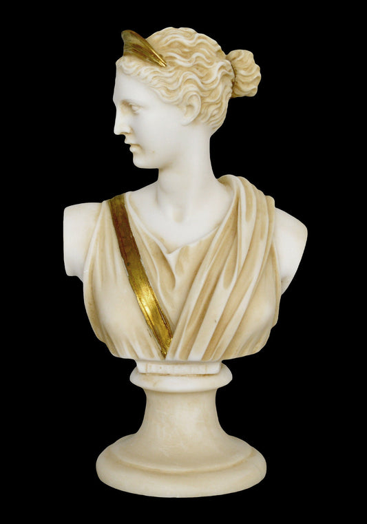 Artemis Diana Bust – Greek Roman Goddess of Hunt, the Wilderness, Wild Animals, the Moon, and Chastity - Sister of Apollo - Aged Alabaster