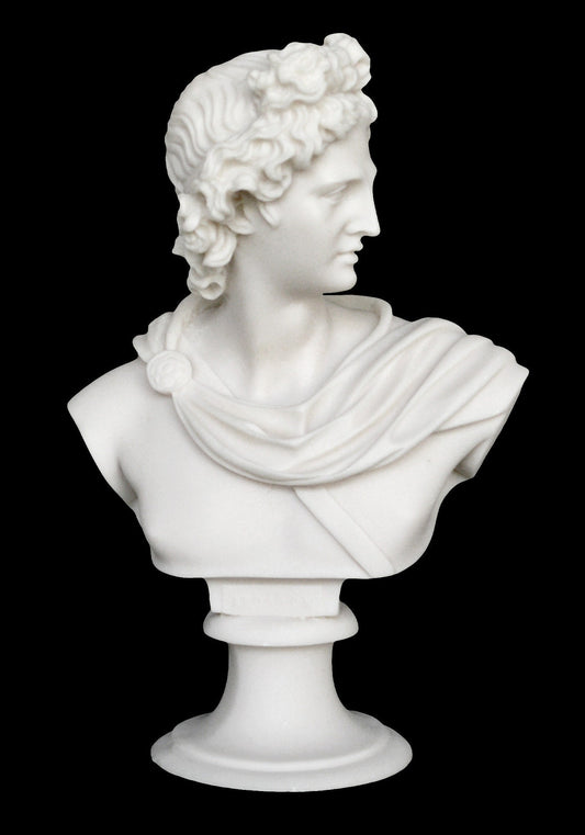 Apollo Bust - Greek Roman God of Arts, Music, Poetry, Sun and Light, Prophecy  - Alabaster Sculpture