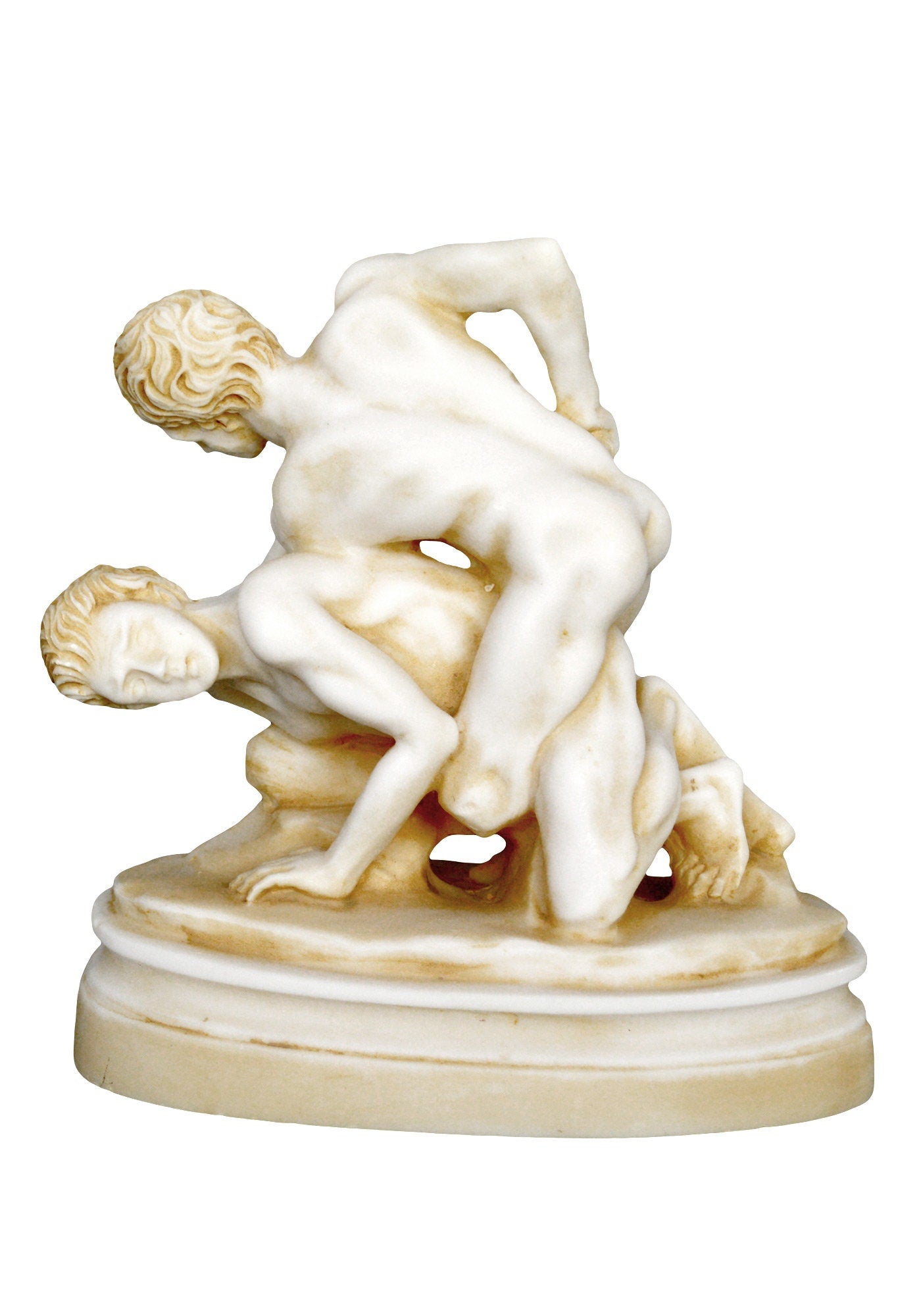 Pankration Athletes - Ancient Combat Sport - Wrestling and Boxing techniques - Olympic Games - Aged Alabaster Sculpture