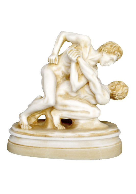 Pankration Athletes - Ancient Combat Sport - Wrestling and Boxing techniques - Olympic Games - Aged Alabaster Sculpture