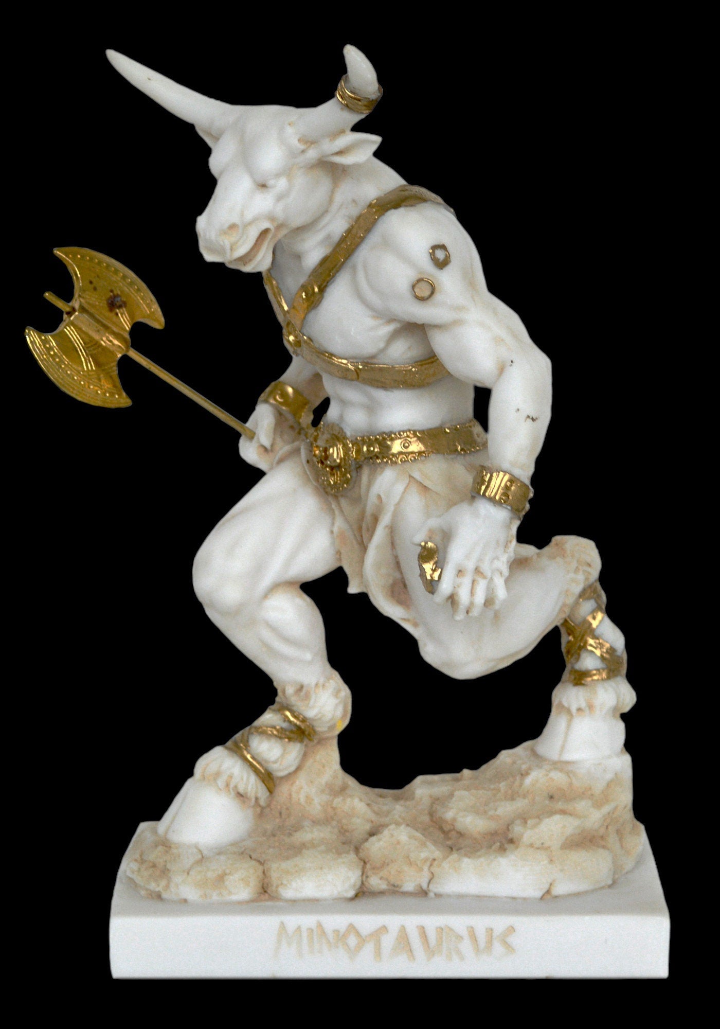 Minotaur - Mythical Creature, Half-Man, Half-Bull - Fierce and Very Strong - Labyrinth, King Minos, Crete, Theseus - Aged Alabaster Statue