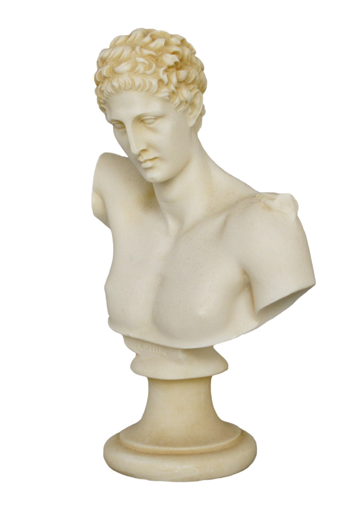 Hermes Mercury Bust - Greek Roman god of Trade, Wealth, Luck, the Messenger of the Gods   - Aged Alabaster