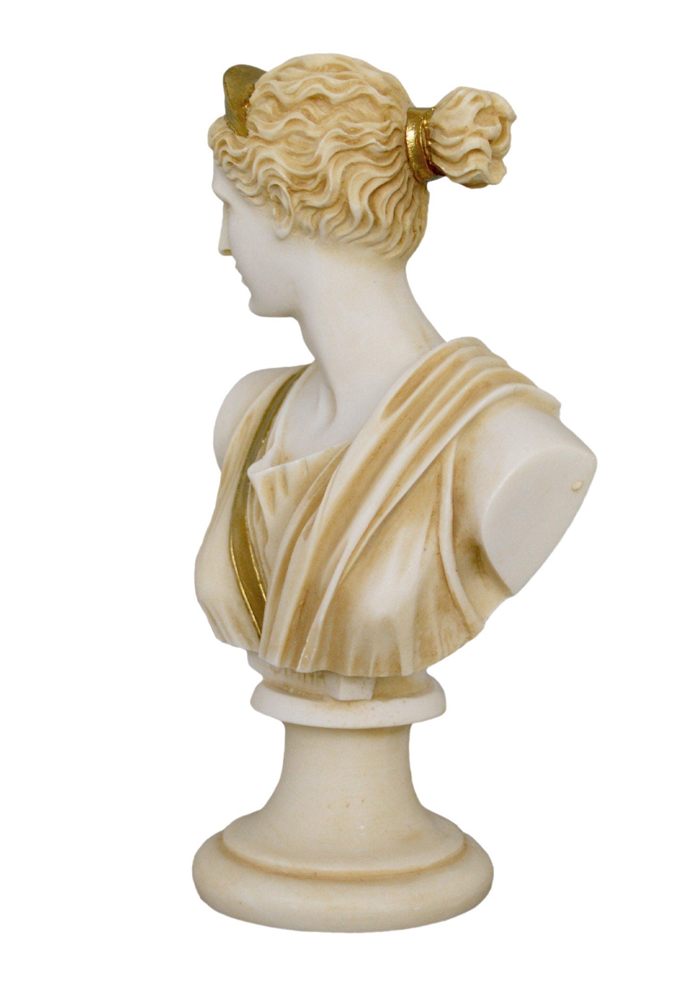 Artemis Diana - Greek Roman goddess of Hunt, protector of Girls  - Small Aged Alabaster Bust
