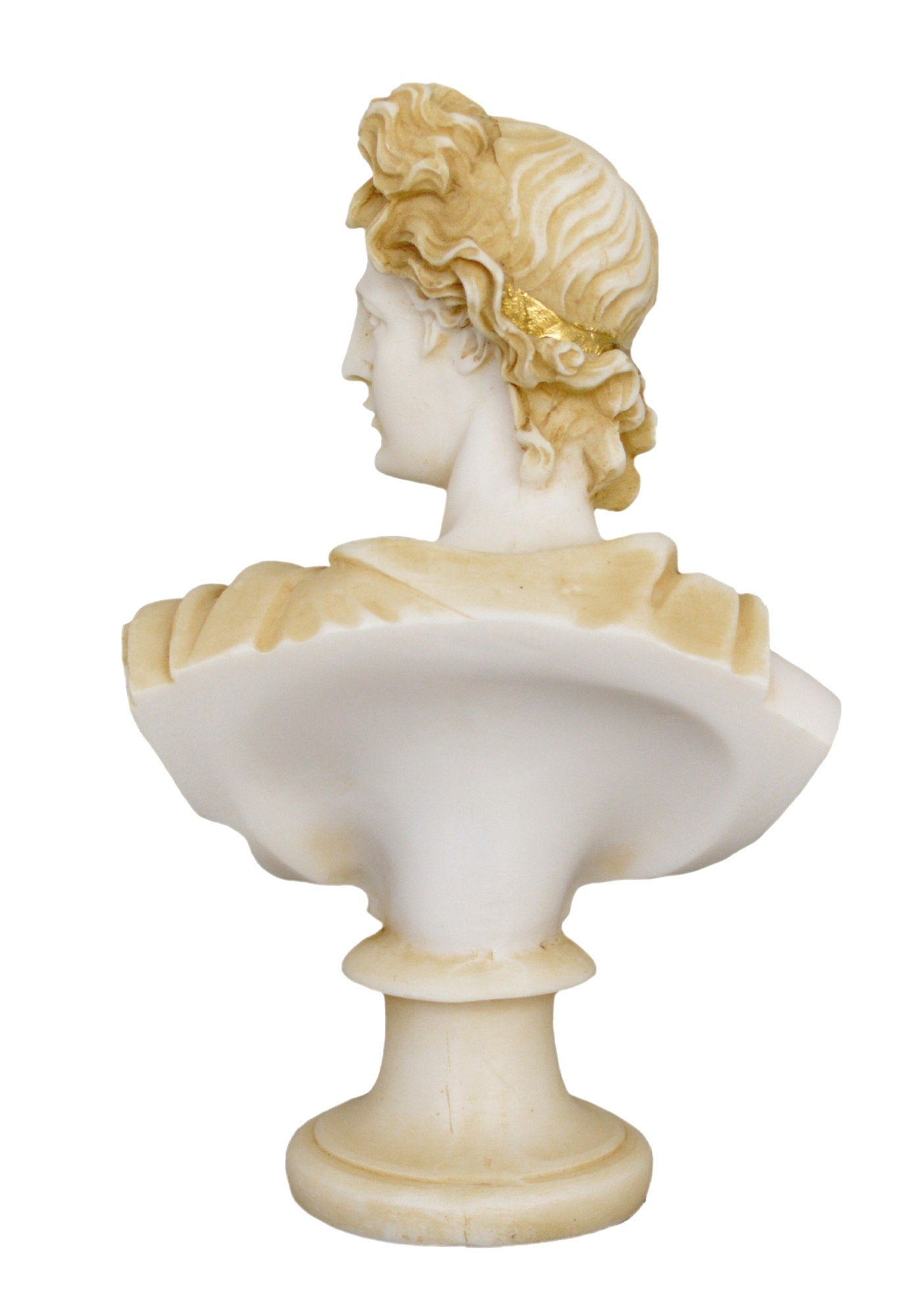 Apollo Bust - Greek Roman God of Music, Poetry, Sun, Light, Prophecy and Healing - Aged Alabaster