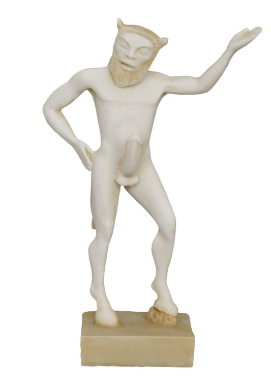 Satyr - Male Nature Spirit - Attendant of Pan and Dionysus - Goat-Human Hybrid - Ready for Every Physical Pleasure -  Aged Alabaster Statue