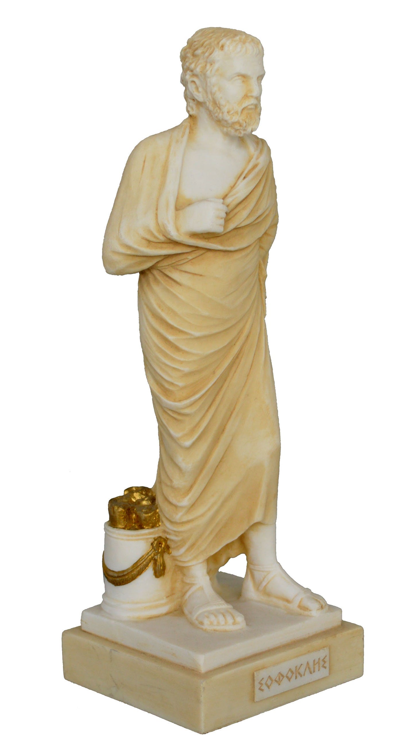 Sophocles - Ancient Greek Tragic Poet - 496-406 BC - Oedipus and Antigone - Aged Alabaster Statue Sculpture