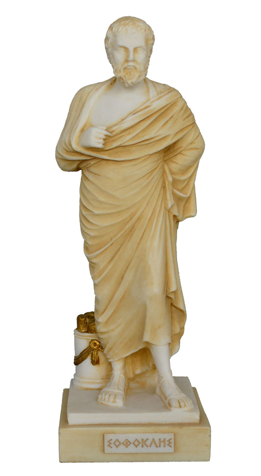 Sophocles - Ancient Greek Tragic Poet - 496-406 BC - Oedipus and Antigone - Aged Alabaster Statue Sculpture