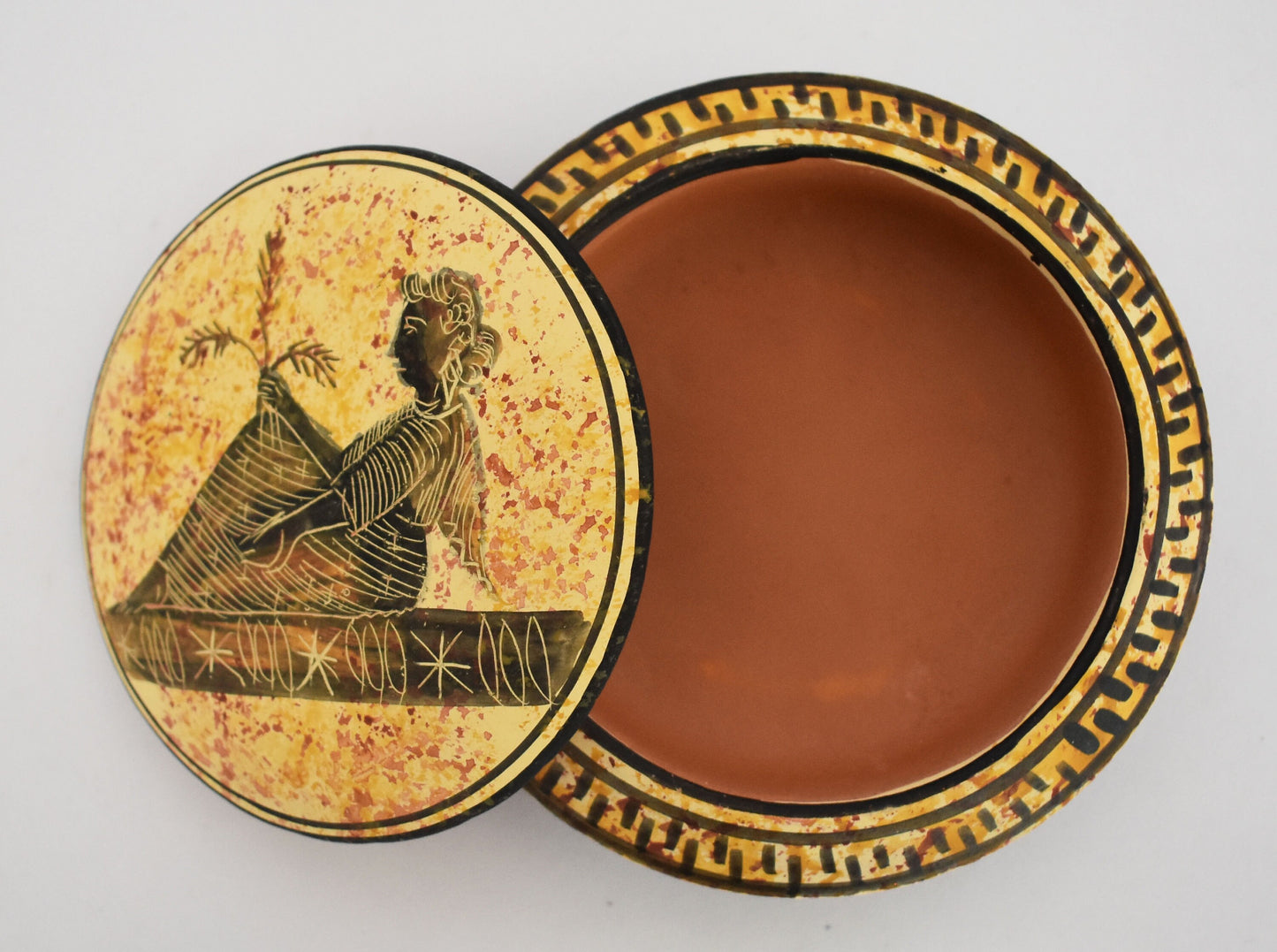 Aphrodite Venus - Ancient Greek Roman Goddess of Love and Beauty - Ceramic pyxis - Meander design - Handmade in Greece