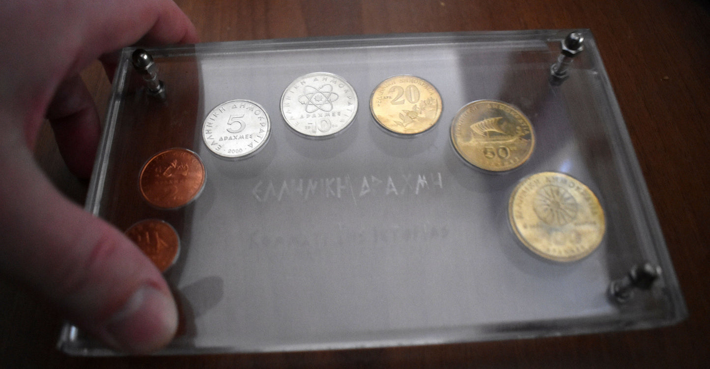 Drachmas - National Currency of Greece - Pre-Euro Coinage - 2000 - commemorative set in Plexiglass Case - Original Coins Collection