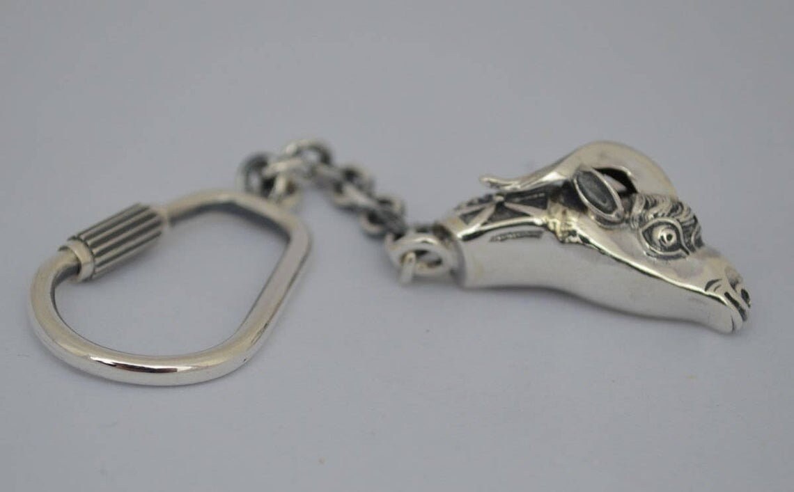 Ram Head - Ancient Greek Symbol of authority, nobility, virility, fertility, power and leadership - Keychain - 925 Sterling Silver