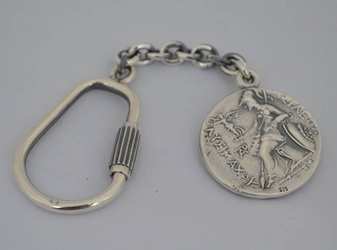Alexander The Great - Macedonian King - Philip's son, Student of Aristoteles - Lysimachos coin - Keychain - 925 Sterling Silver