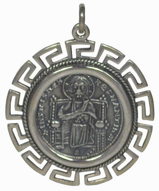 Christ enthroned - Emperor Romanus III, 1028-1034 AD - Histamenon - Constantinople - Meander Design - Coin Pendant - 925 Sterling Silver