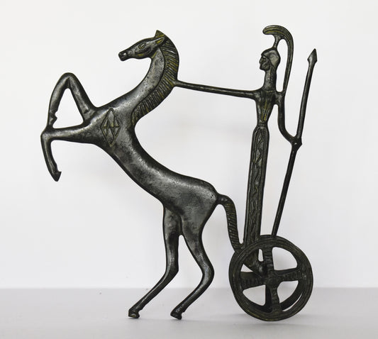 Ancient  Greek Chariot - goddess Athena with spear - pure Bronze Sculpture