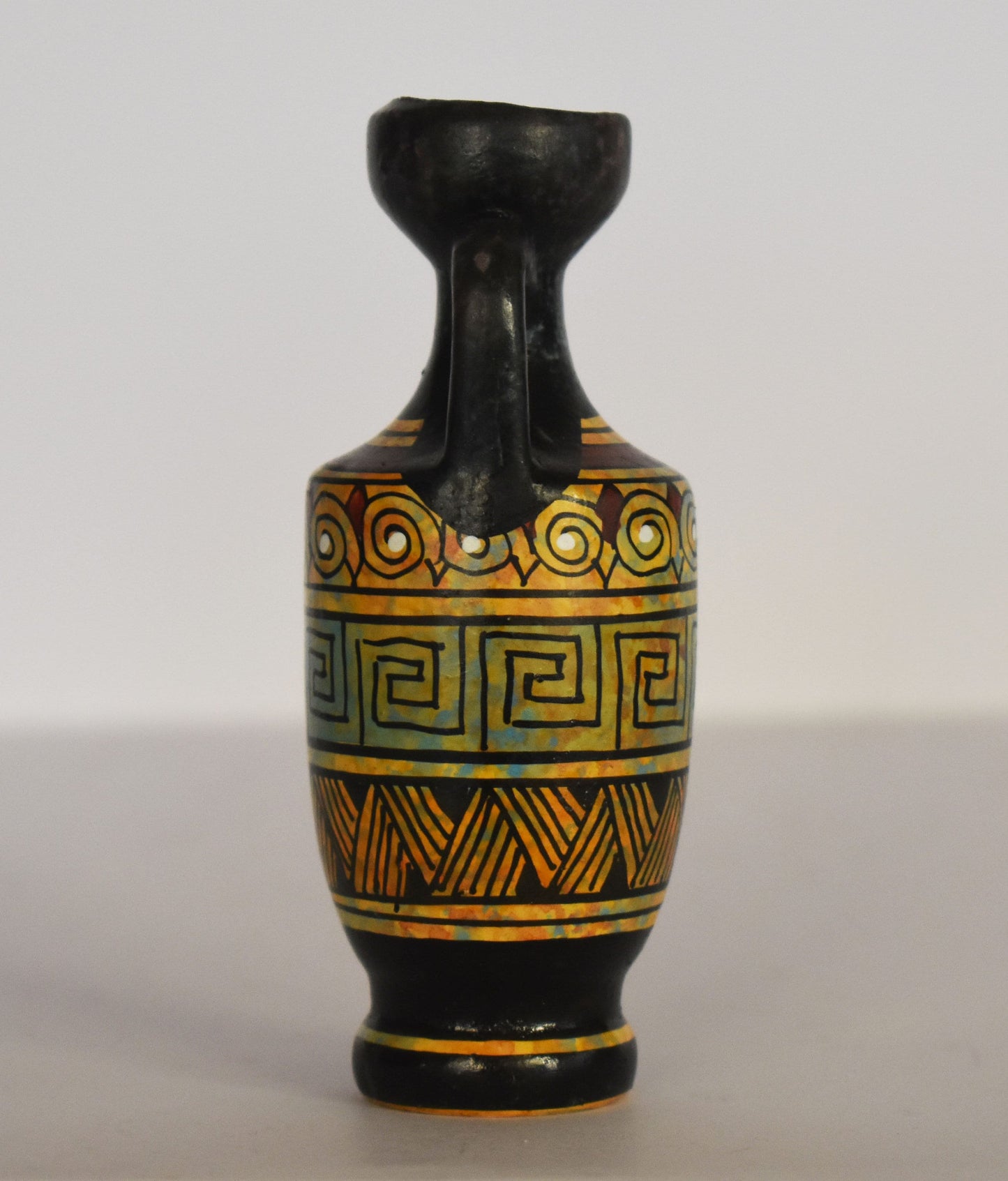 Ancient Greek lekythos - Greek key, meander - Miniature Ceramic piece - Geometric Period - Handmade in Greece