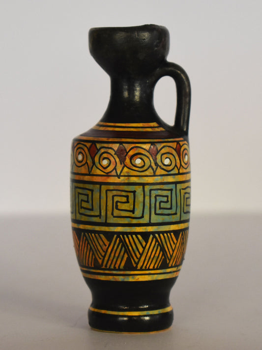 Ancient Greek lekythos -  Greek key, meander - Miniature Ceramic piece - Geometric Period - Handmade in Greece