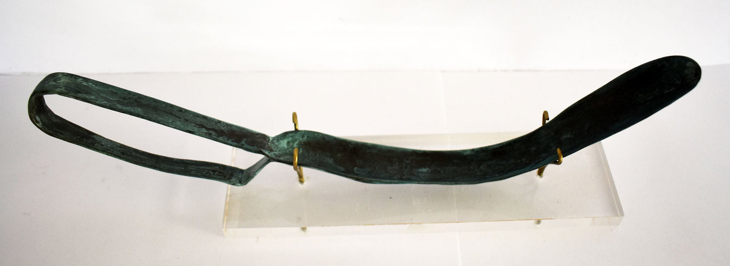 Strigil - Ancient Athlete's Equipment - Dust, Sweat and Oil Remover - Plexiglass Base - pure bronze artifact