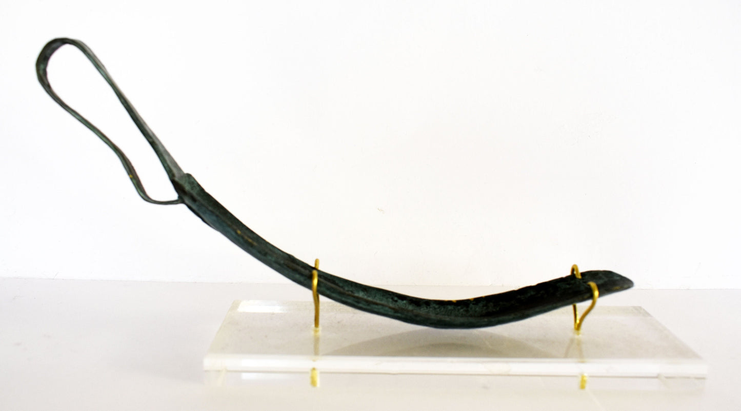 Strigil Stlengis - Ancient Athlete's Equipment - Dust, Sweat and Oil Remover - Plexiglass Base - pure bronze artifact