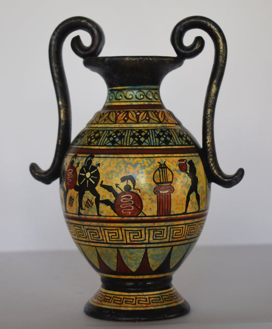 Ancient Greek vase - warriors and chariot - Ceramic piece - Geometric Period - Handmade in Greece
