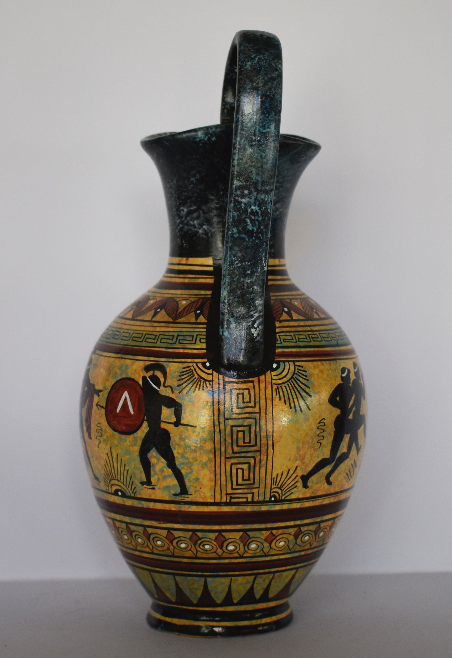 Ancient Greek vase - warriors and marathon runners - Ceramic piece - Geometric Period - Handmade in Greece