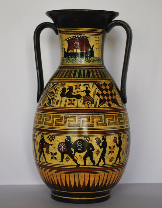 Ancient Greek vase - warriors, marathon runners,chariot - Ceramic piece - Geometric Period - Handmade in Greece