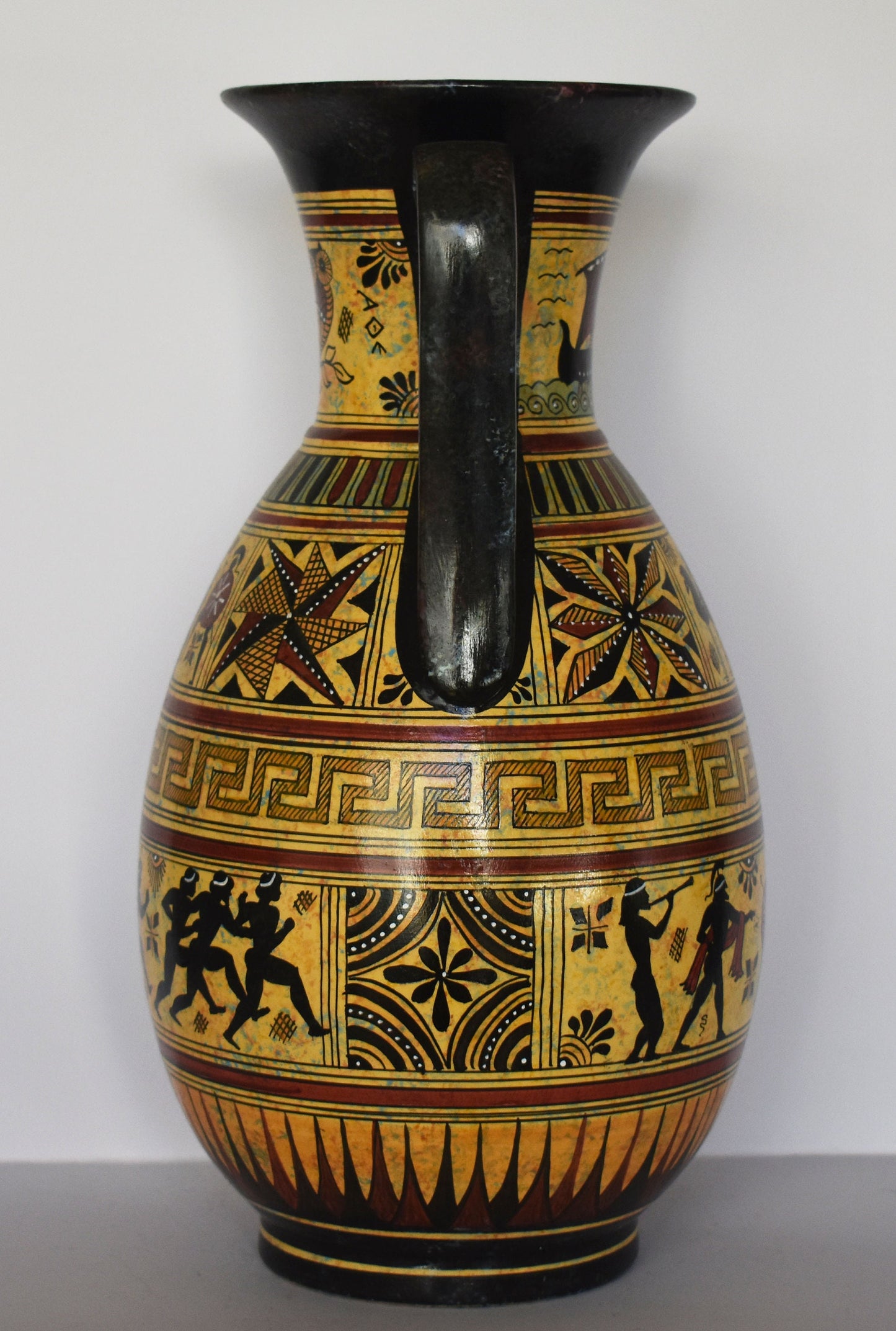 Ancient Greek vase - warriors, marathon runners,chariot - Ceramic piece - Geometric Period - Handmade in Greece