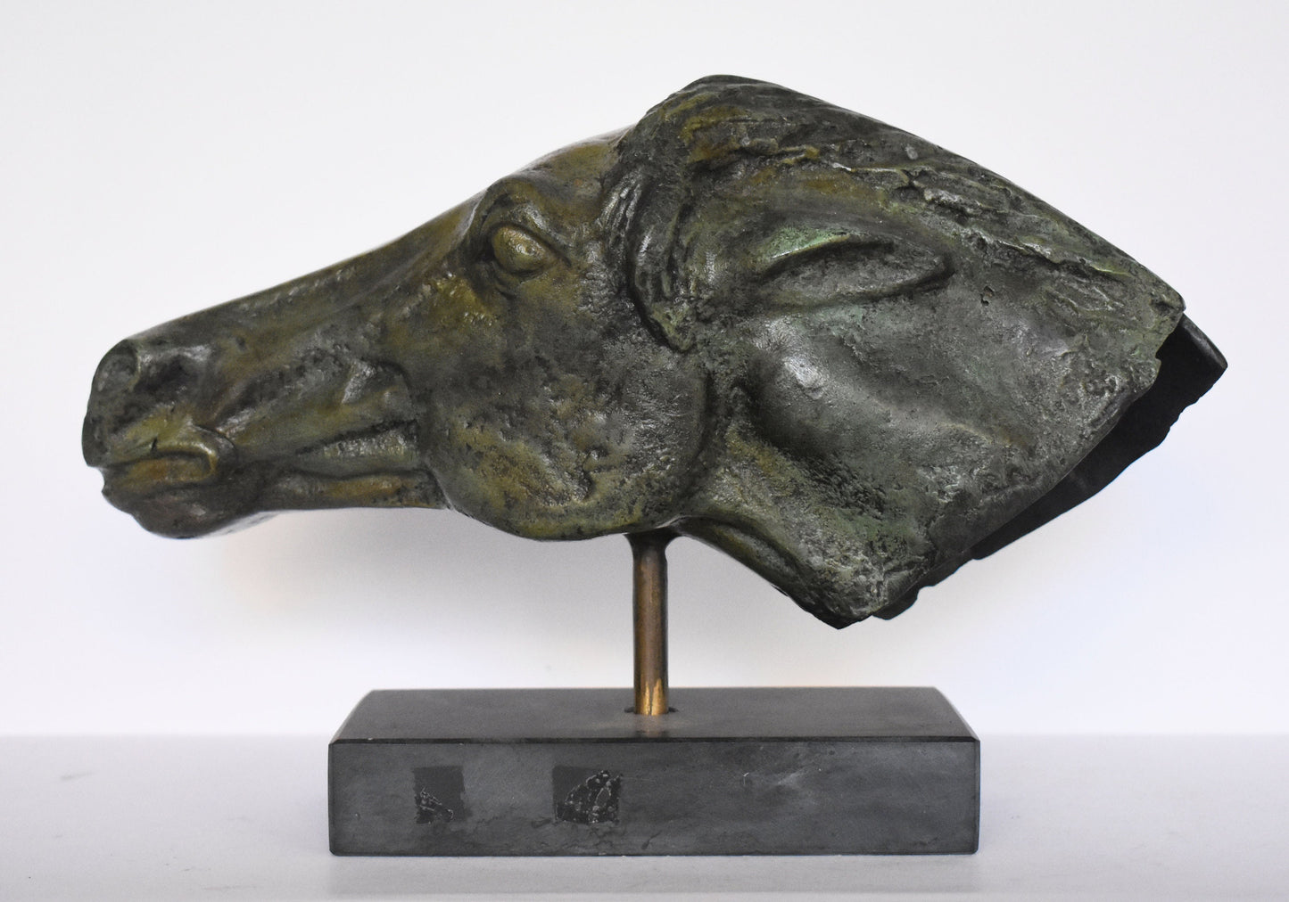 Ancient Greek Horse head with marble base - pure Bronze Sculpture - Symbol of Wealth and Prosperity - handmade Statue