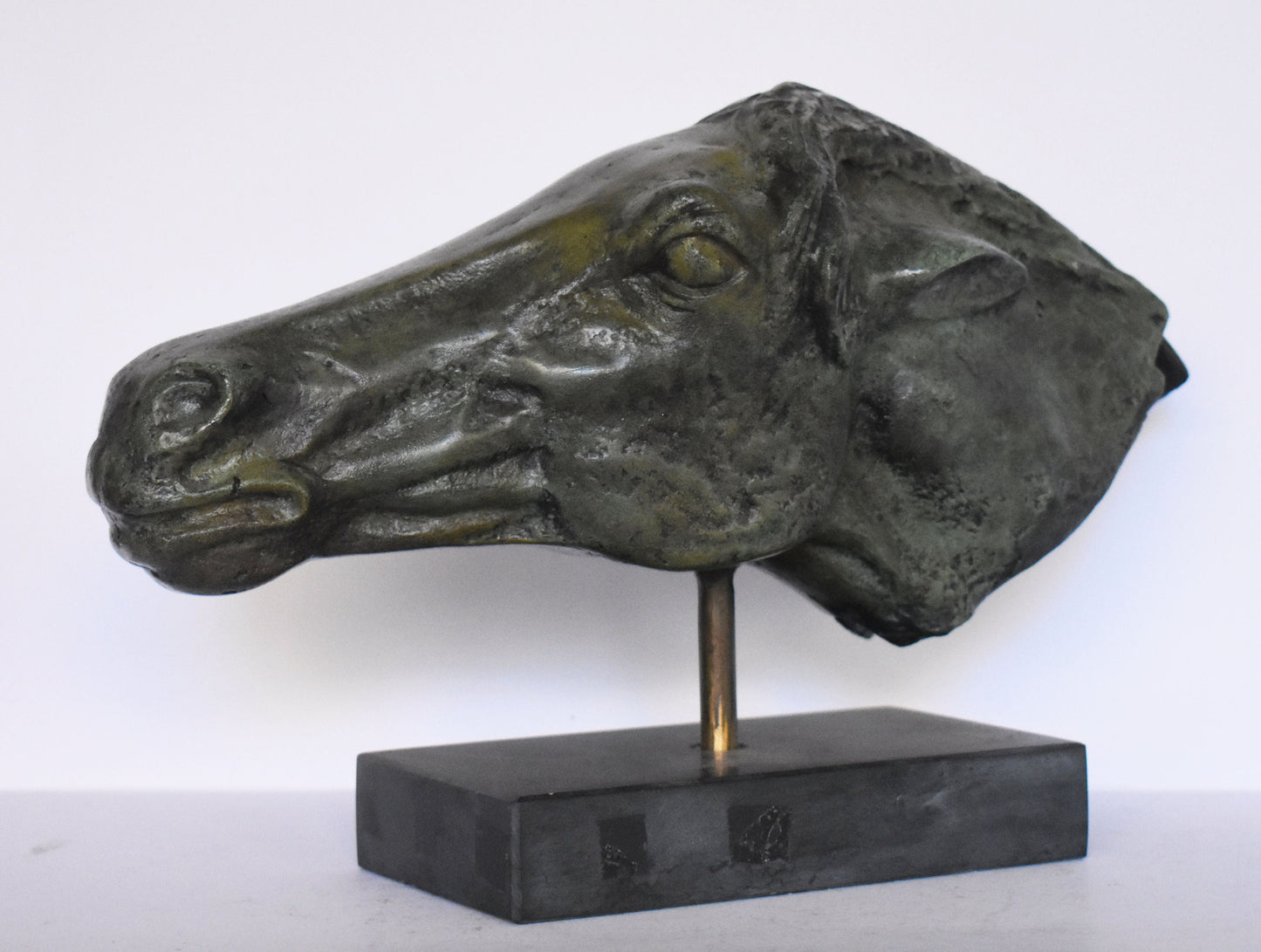 Ancient Greek Horse head with marble base - pure Bronze Sculpture - Symbol of Wealth and Prosperity - handmade Statue