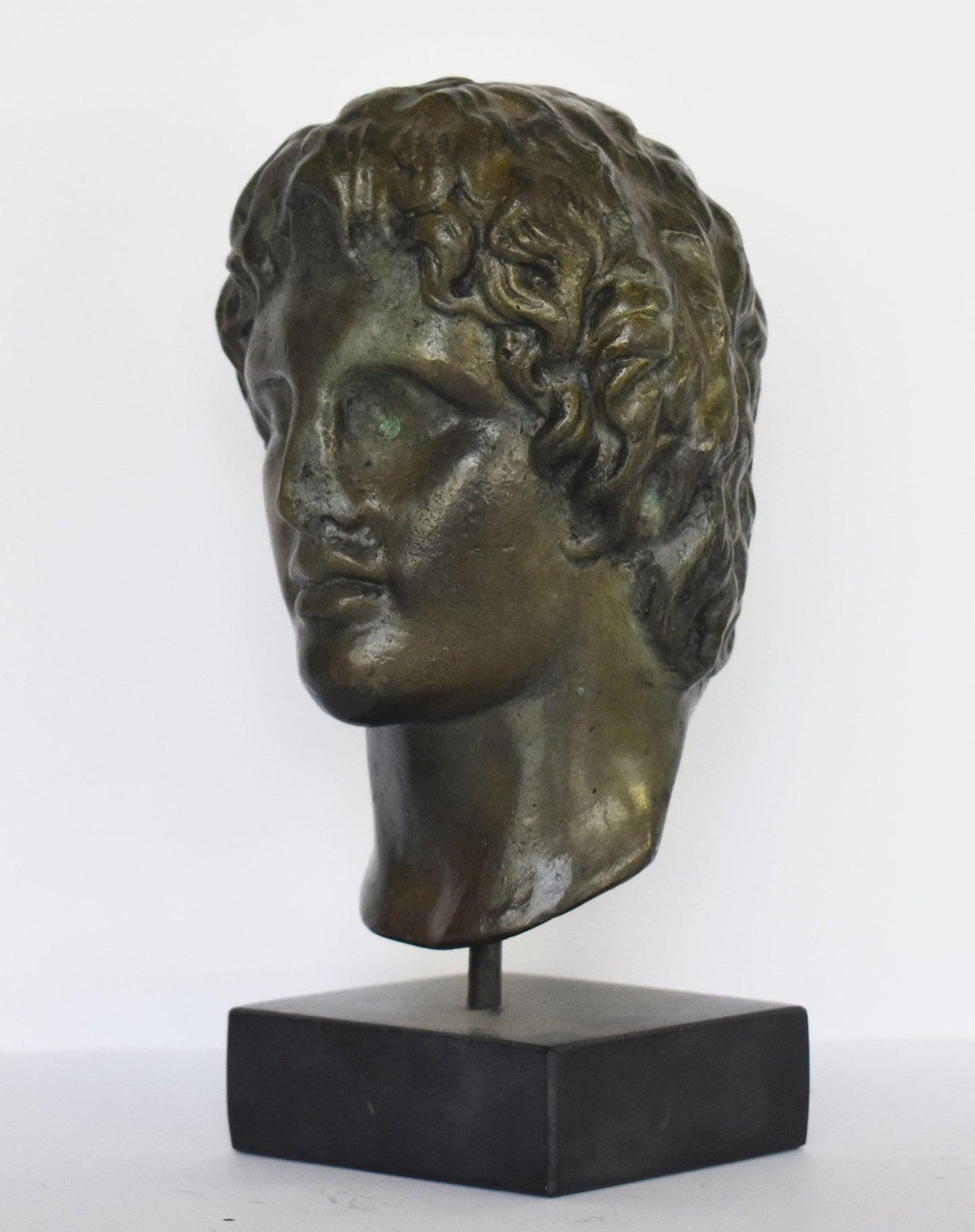 Alexander Bust - marble base - the Great Macedonian king - ancient Greek reproduction - pure bronze sculpture