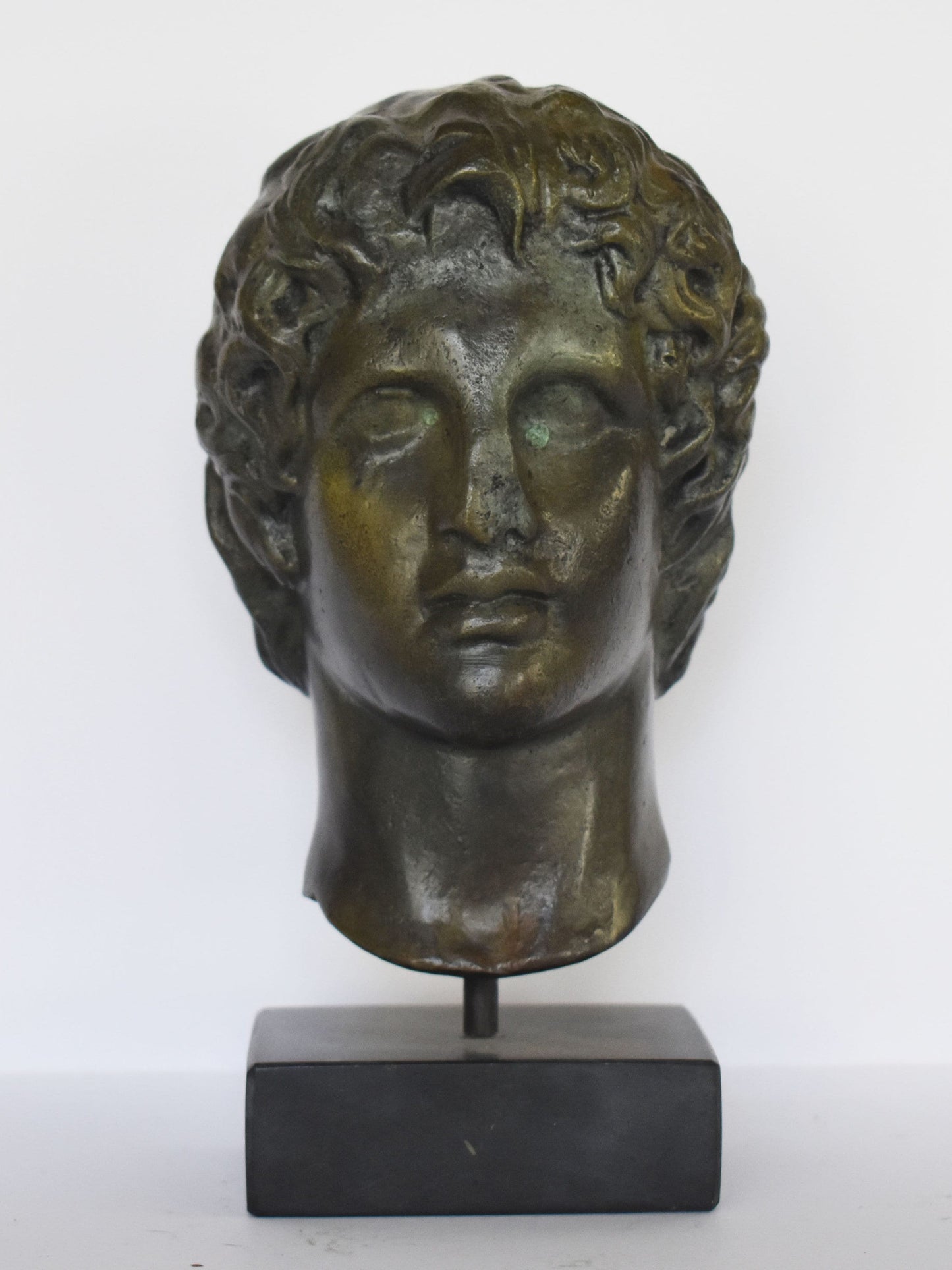 Alexander Bust - marble base - the Great Macedonian king - ancient Greek reproduction - pure bronze sculpture