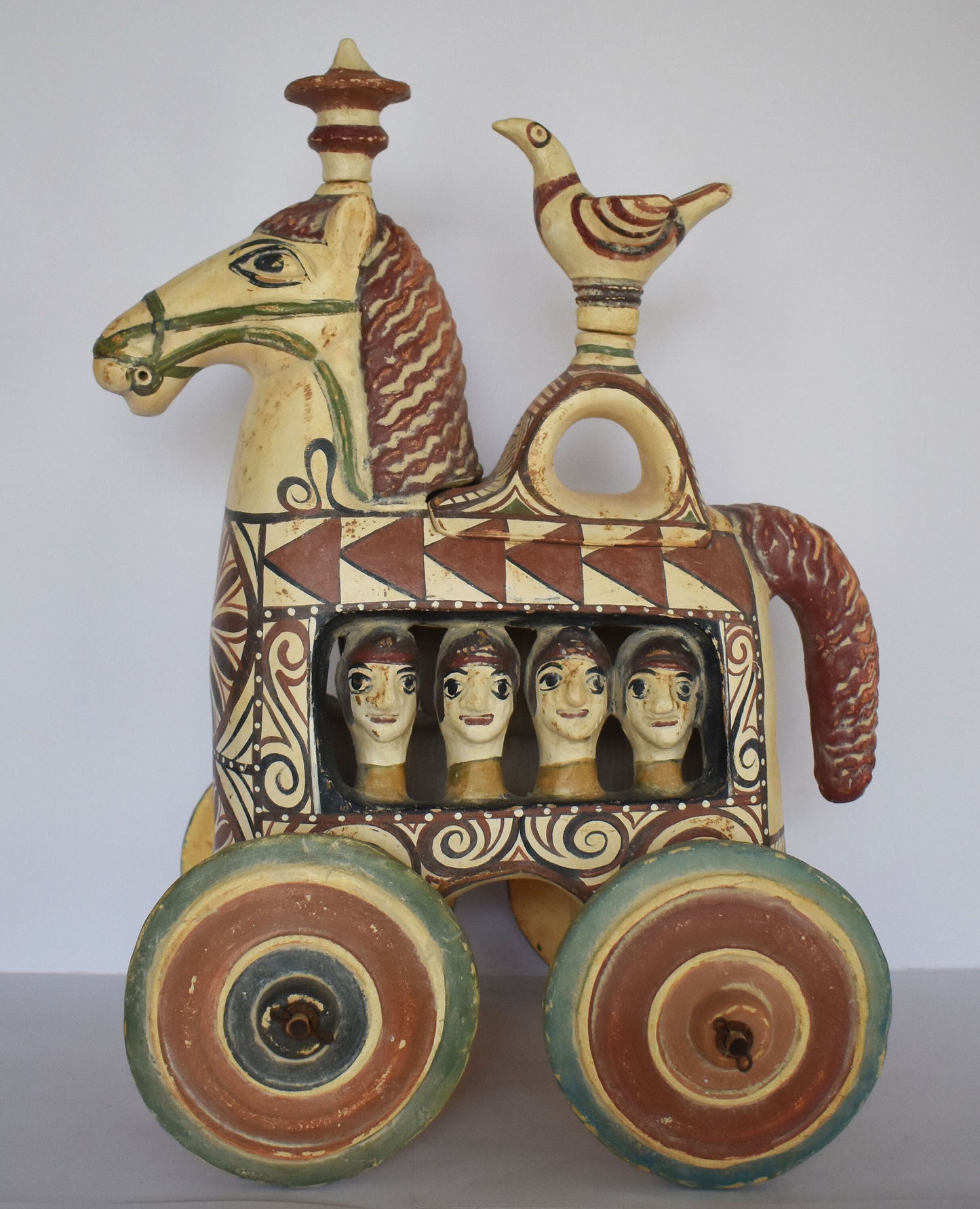Trojan Horse on Wheels - Huge Hollow Greek Horse - Trojan War - Homer’s Iliad - Representation of Ancient Greek Vessel - Ceramic Artifact