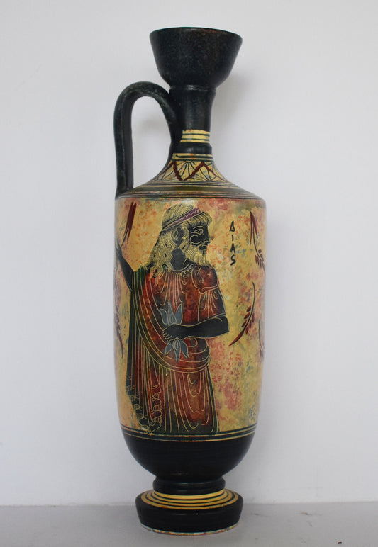 Lekythos - Storing Oil and Funerary Rites Vessel - Zeus and Ephebe - Floral design - Ceramic Vase