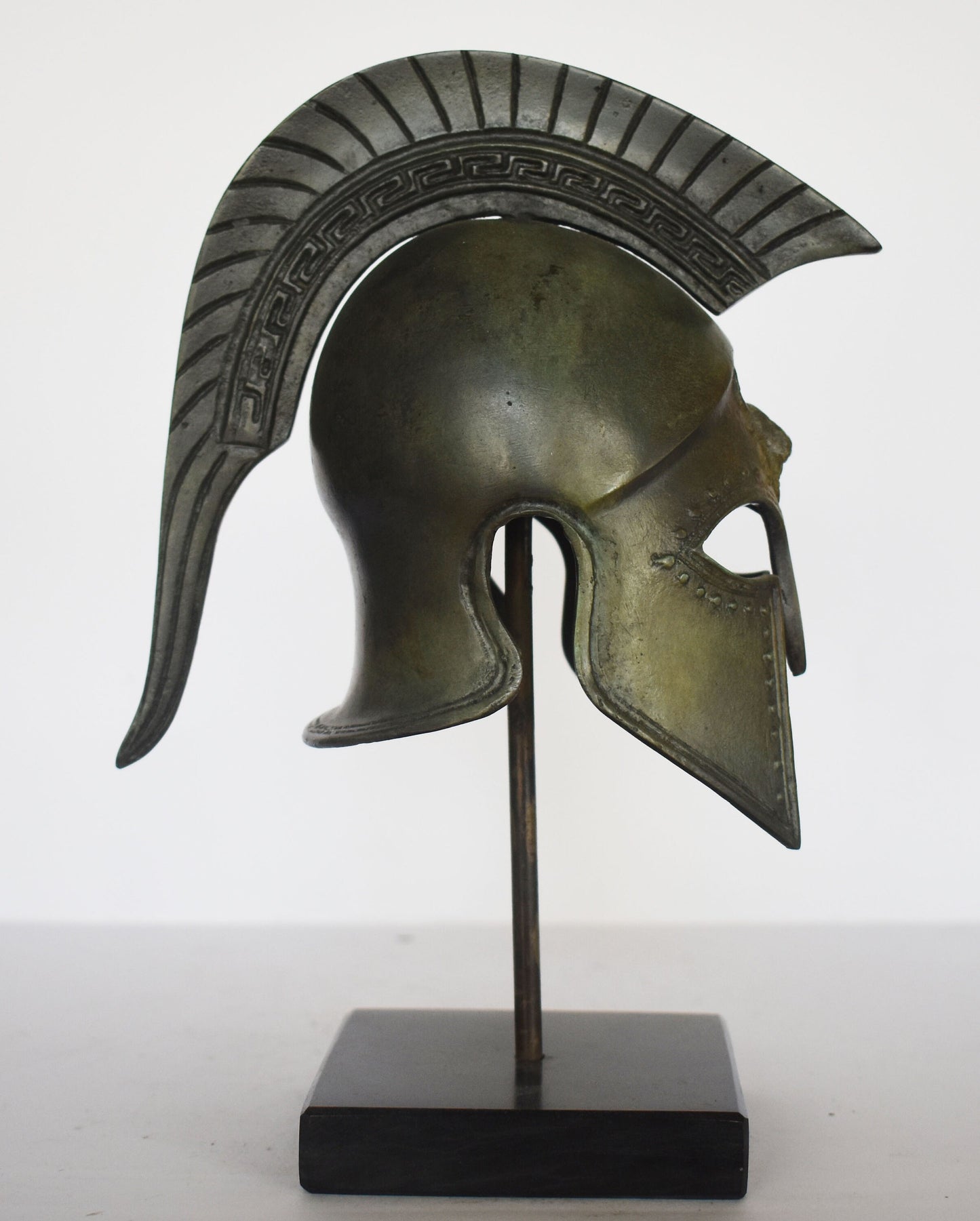 Ancient Greek Spartan Corinthian Helmet - Bull and eternity Motif - marble base - museum reproduction - pure bronze statue