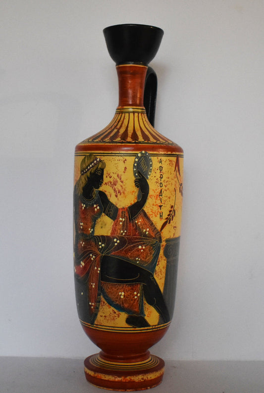 Lekythos - Storing Oil and Funerary Rites Vessel - Aphrodite - Goddess of Love and Beauty - Floral design - Ceramic Vase